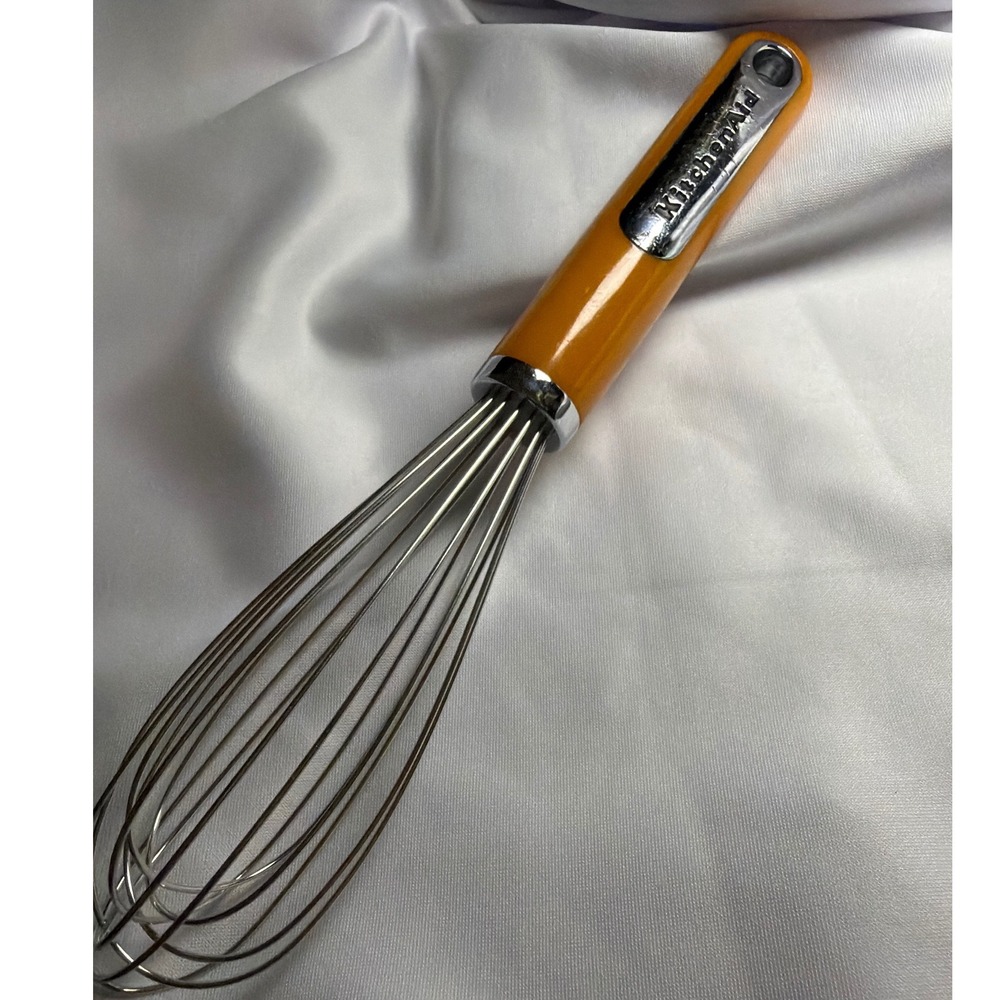 KitchenAid Stainless Steel Utility Whisk Orange Handle 10 Inch Manual Mixer